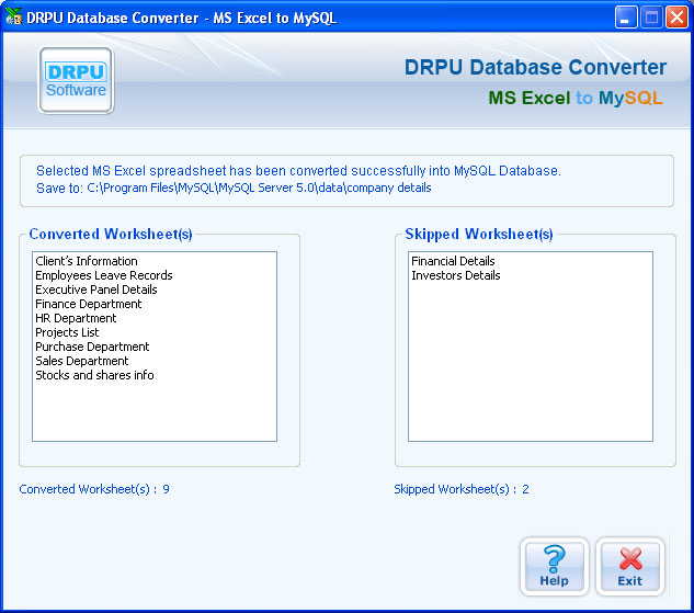 Database Converter For MS Excel to MySQL Screenshot