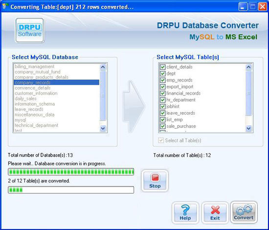 Database Converter For MySQL to MS Excel Screenshot