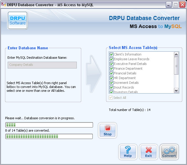 Database Converter For MS Access to MySQL Database Converter For MS Access to MySQL Screenshot