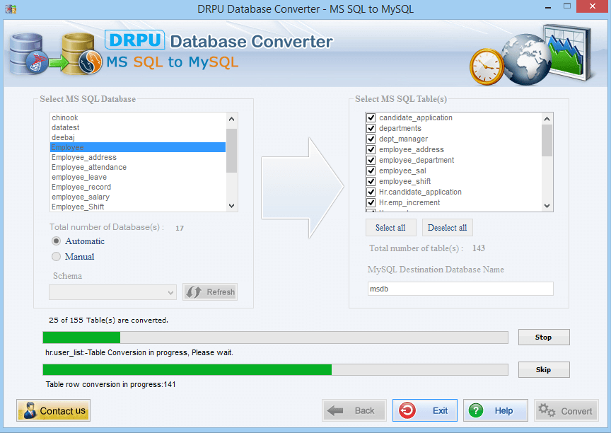 Database Converter For MS SQL To MySQL