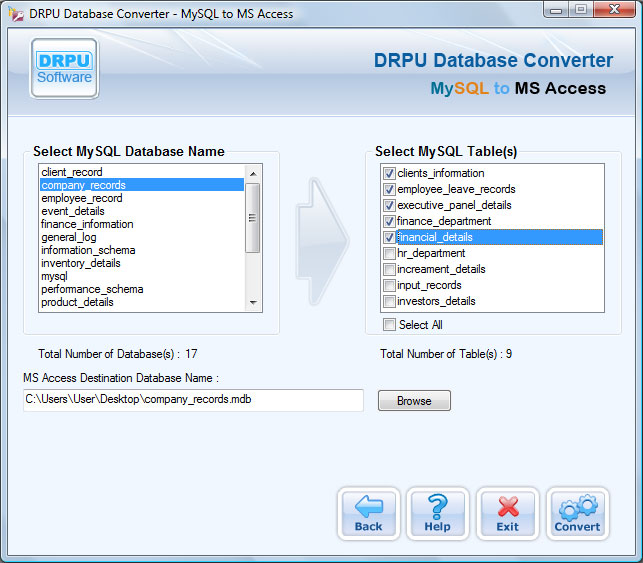 Database Converter For MySQL to MS Access Screenshot