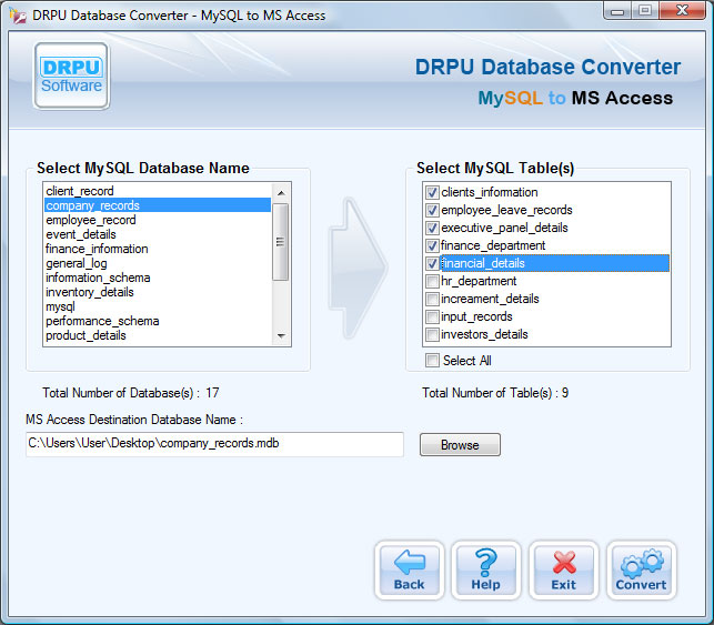 Database Converter For MySQL to MS Access Database Converter For MySQL to MS Access Screenshot