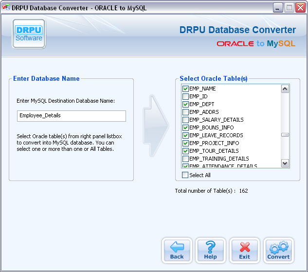 Database Converter for Oracle to MySQL Database Converter for Oracle to MySQL Screenshot